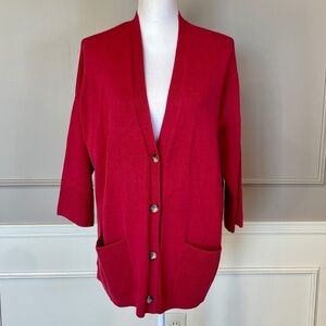 J. Jill Large Cardigan Sweater Dusty Pink Mauve Duster Pockets Button Front EUC